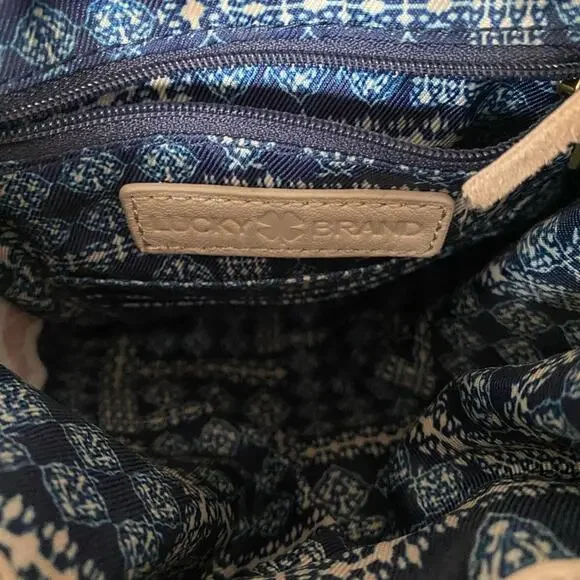 Lucky Brand Tan Taupe Leather Gold Studded Small Crossbody Fringe Purse - Picture 5 of 6